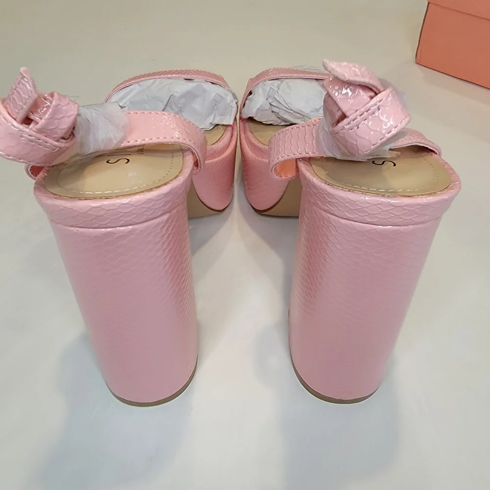 Simmi London Platform Square Toe Heeled Sandal Size 10 Wide Fit New! Pink